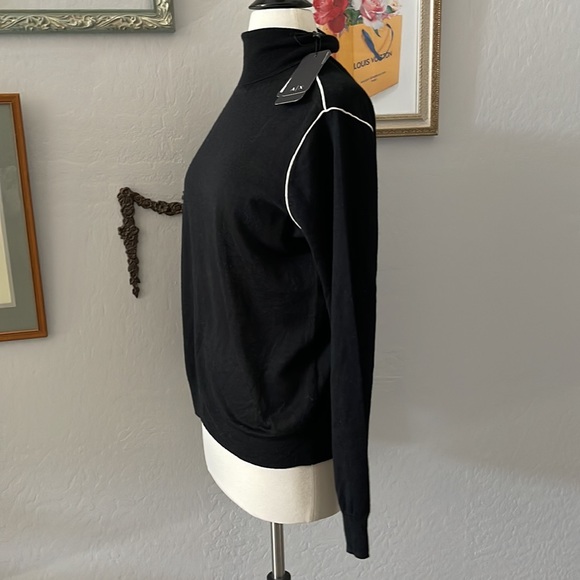 Armani Exchange black pinstripe lightweight sweater turtleneck pullover top - Picture 4 of 7